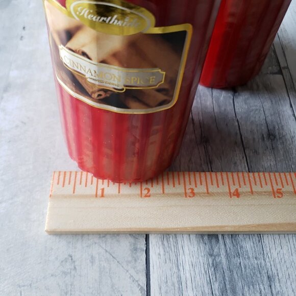(Set of 2) Wax Burning Red Pillar Fluted Edges Candles - Cinnamon Spice Scent - Picture 4 of 5